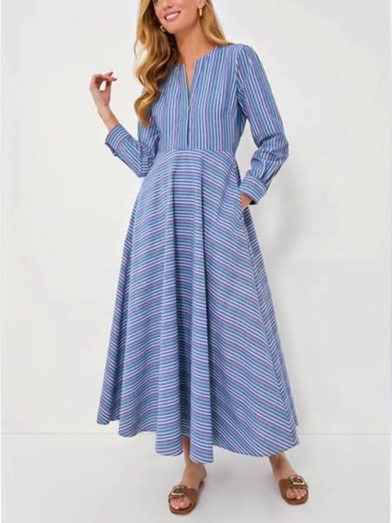 Tuckernuck Dresses & Skirts - Tuckernuck Provence Stripe Mila Dress Medium NWT Cotton Linen Maxi Pockets